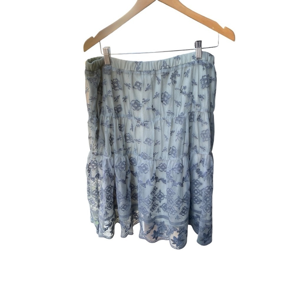 SUNDANCE Floral Blue Nylon Mesh Embroidered Skirt I Size: 12 - Picture 3 of 8
